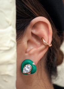 An elegant female wearing Pear Shape Moissanite Faux Malachite Enamel Earring - jingyayi - Rose Gold